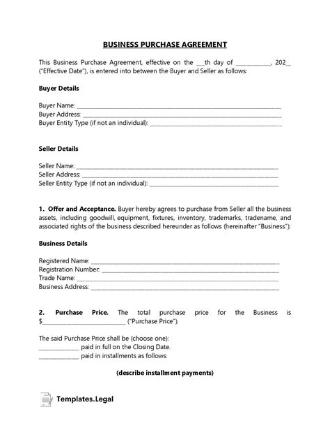 texas purchase agreement templates  word  odt