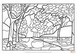 Glass Stained Coloring Fall Pages Trees Printable Supercoloring Scene Creative sketch template