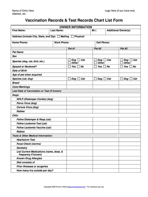 printable puppy shot record form puppy  pets