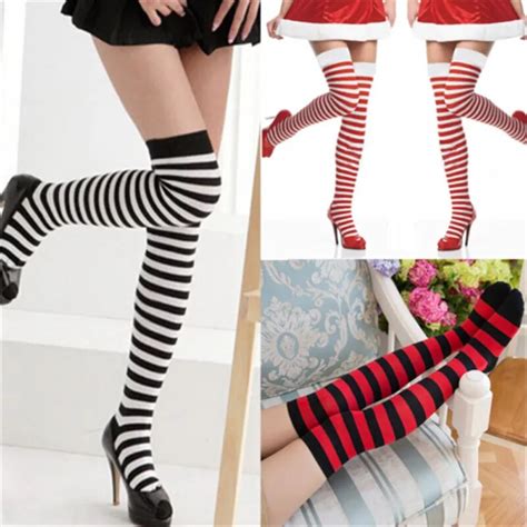 fashion women s cotton thigh high striped over the knee striped slim