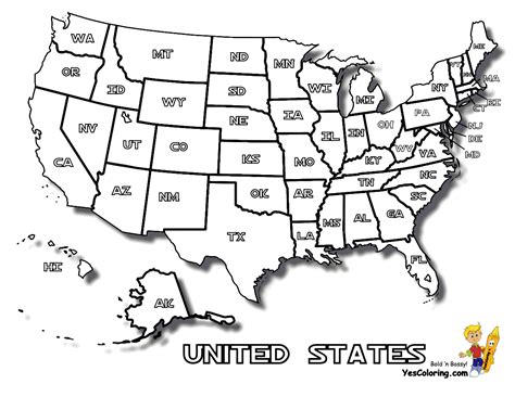 coloring page  united states map  states names  yescoloring