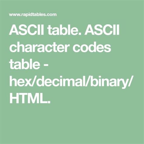 ascii table ascii character codes table hex decimal