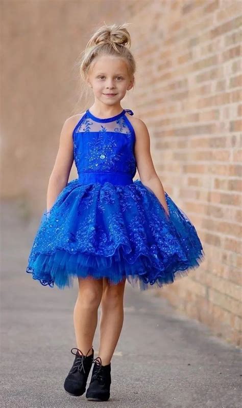 buy short blue children  girls pageant lace puffy skirt girls prom dress