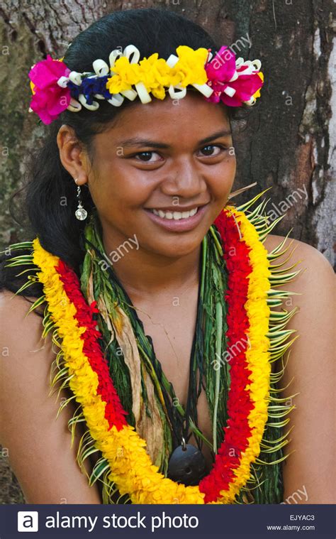 Yapese Girl In Traditional Clothing Yap Island Federated