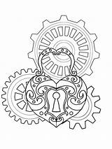 Steampunk Drawing Coloring Pages Heart Gear Gears Deviantart Lineart Cogs Drawings Tattoo Easy Compass Getdrawings Punk Locket Line Clock Steam sketch template