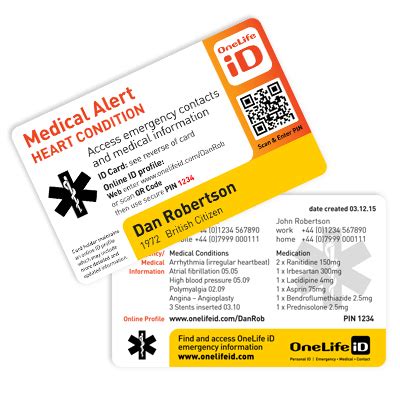 medical alert card  emergency id card onelife id