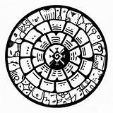 Maya Calendar Mayan Aztec Coloring Drawing Pages Civilization Kids Calendario Zodiac Colorear Pyramid Para Astrology Vector Printable Calendrier Symbols Dibujos sketch template