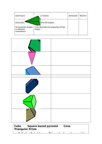 recognise shapes   orientations year  teaching resources