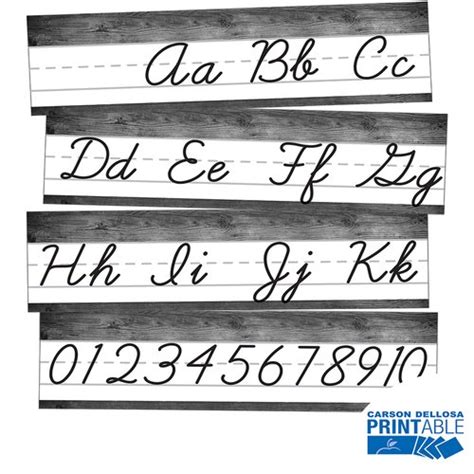 simply stylish cursive alphabet  printable bulletin board set grade