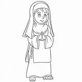 Nun Cartoon Coloring Clip Illustrations Young Praying Vector Girl sketch template