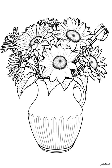 flowers   pretty vase  flowers adult coloring pages