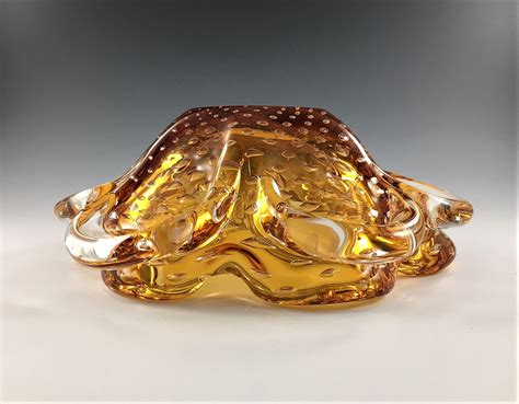 Vintage Amber Murano Glass Ashtray Pipe Or Cigar Ashtray Art Glass