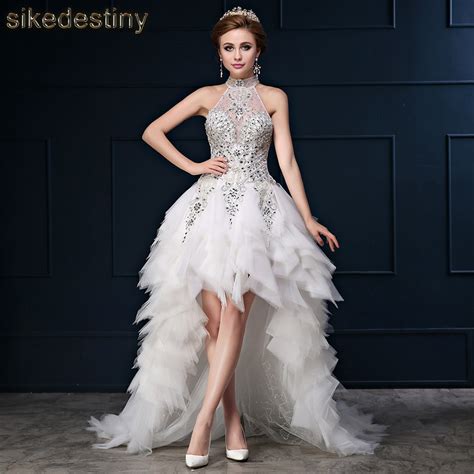 High Low Wedding Dress 2018 With Crystal Beadings Elegant Bling Bling