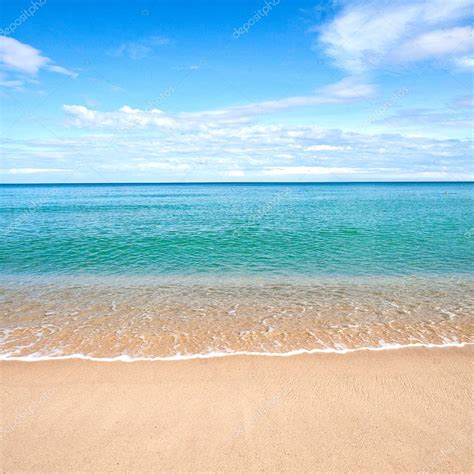 beautiful sandy beach  calm water  blue skies stock photo  cmayangsari