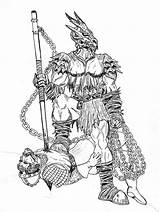 Orc Half Female Warrior Coloring Pages Template Sketch sketch template