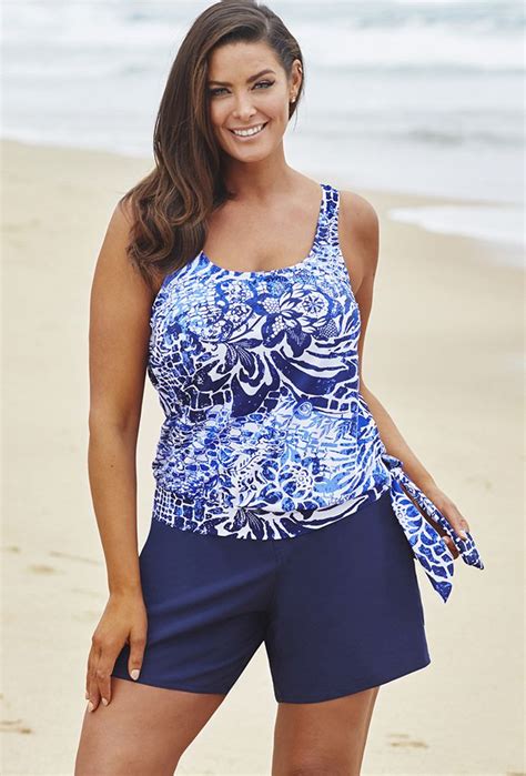 Stretch Board Short Swimsuits For Older Women Plus Size