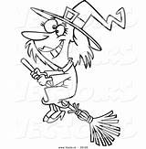 Witch Cartoon Broom Halloween Outline Coloring Flying Happy Vector Good Clipart Broomstick Witches Drawing Pages Book Vecto Rs Colour Ron sketch template