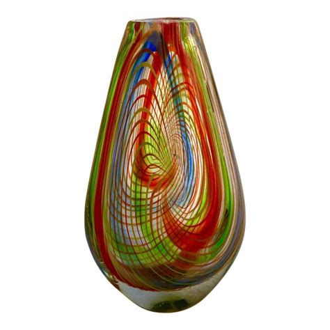 Large Mid Century Murano Multi Colored Swirl Teardrop Vase