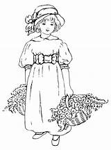Coloring Flowers Colouring Basket Pages Vintage Girls Flower Girl Clipart Clip Little Printable Lavender Baskets Woman Adult Children Book Library sketch template