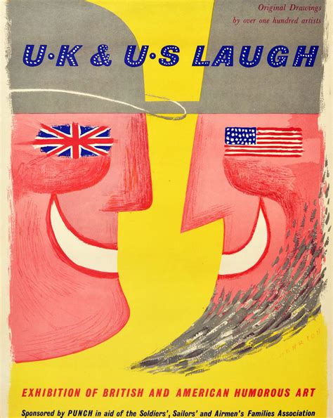 original vintage exhibition poster uk   laugh british  american humorous art  sale