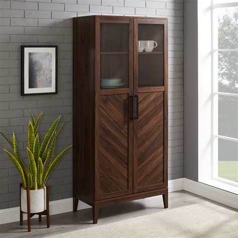 regis mid century  door chevron dark walnut bar storage cabinet