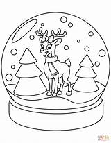 Coloring Snow Globe Christmas Pages Reindeer Printable Drawing sketch template