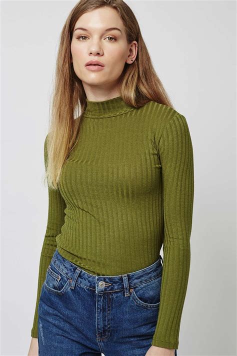 wide rib funnel neck tops clothing funnel neck