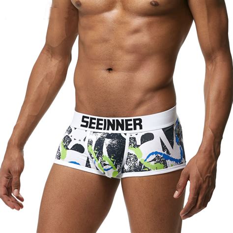 Men S Printed Cotton Underwear Low Rise Brand Short Trunks Boxers Sexy