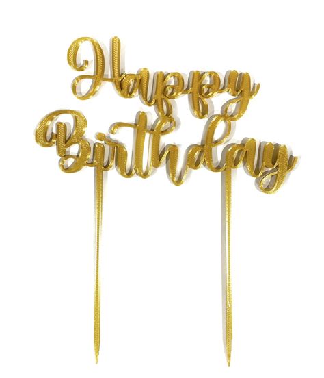 custom happy birthday cake topper gold decoration  printed etsy