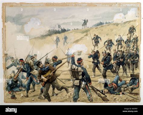 franco prussian war   skirmish  french  prussian infantry painting