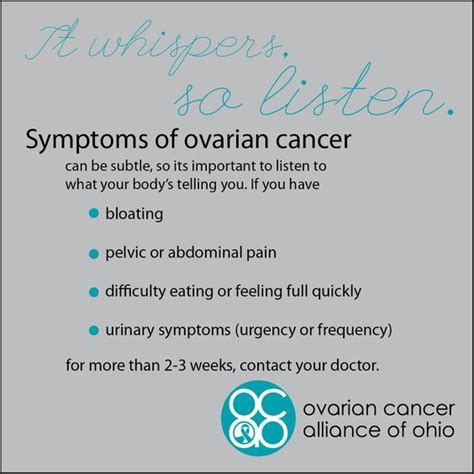 it whispers so listen every woman is at risk of ovarian cancer know the signs visit