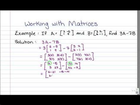 matrix subtraction  multiplication   scalar youtube