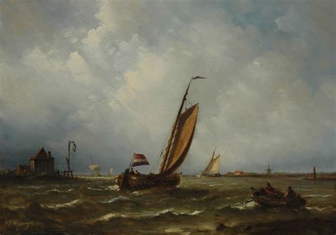 nicolaas martinus wijdoogen paintings prev  sale  dutch sailing vessel putting   sea