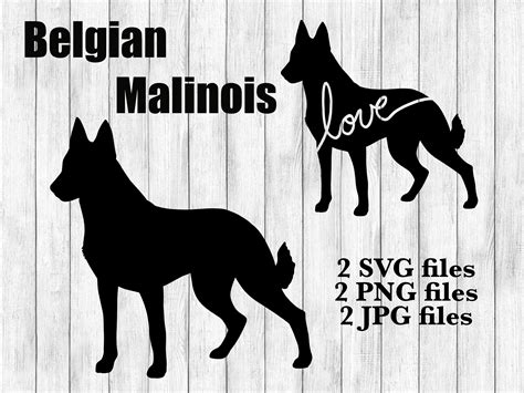 belgian malinois dog breed silhouette cursive love canine pet digital