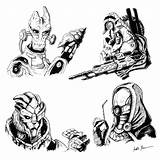 Mass Effect Sketches Char Coloring Pages Turian Deviantart Template sketch template