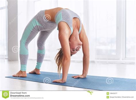 Beautiful Woman Practices Backbend Yoga Asana Urdhva