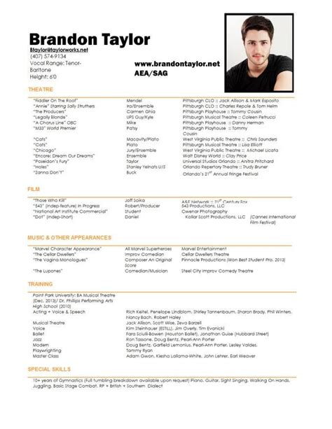 resume sample film smlf format  film theatre  acting resume