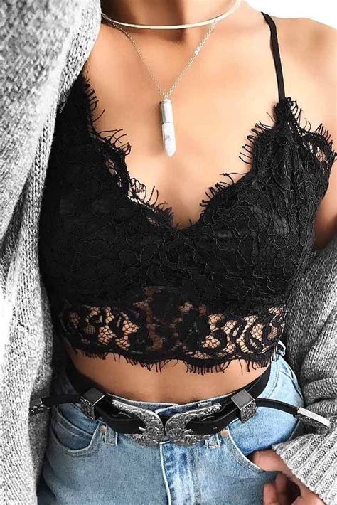 black lace bralette ideas to stay in touch and style outfit with