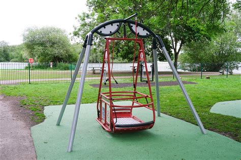 accessible playground equipment installed  kingsbury water park