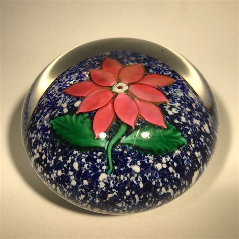 Antique Boston And Sandwich Art Glass Paperweight Poinsettia On Blue Jas