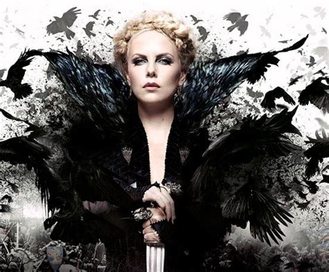 evil queen ravenna surrounded by ravens in a promotional