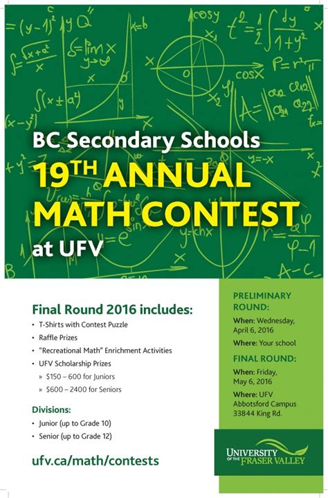 ufv hosting   annual bc secondary school math contest faculty