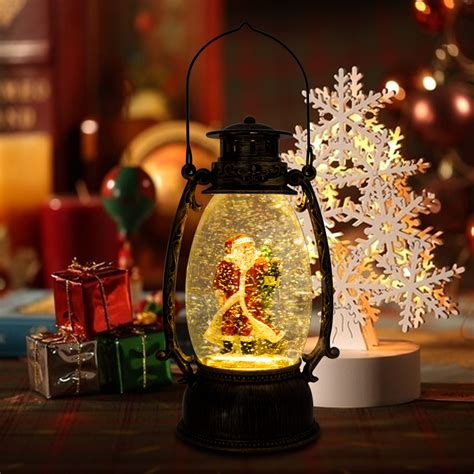 christmas snow globe led lighted lantern battery operated swirling