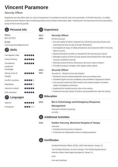 security officer resume sample guide  experience