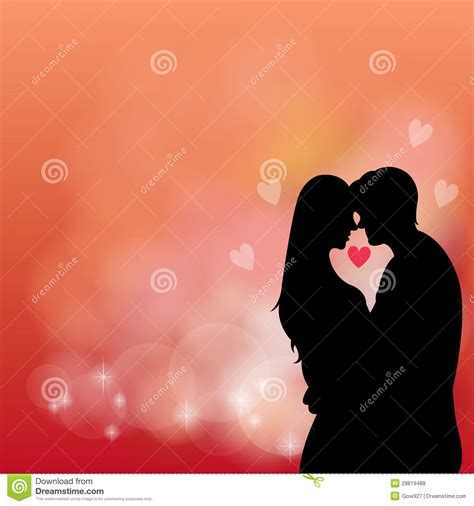 silhouette couple kissing in the red background stock