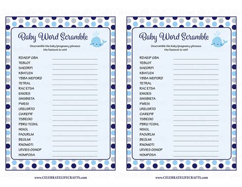 word scramble baby shower game whale baby shower theme  baby boy