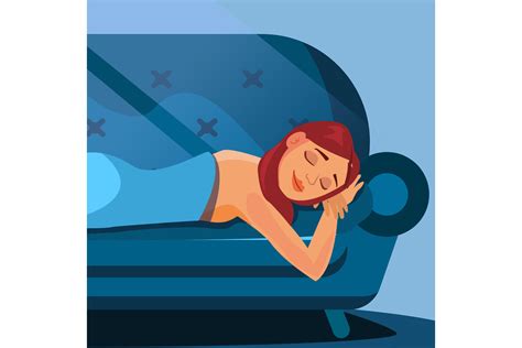 Sleeping Beautiful Woman Vector Healthy Sleep Night Bedroom Flat