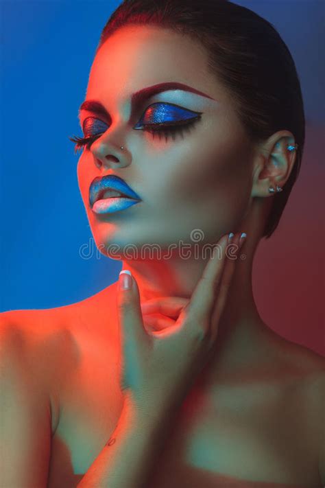 Sensual Portrait Of Gorgeous Woman With Closed Eyes And Make Up Stock