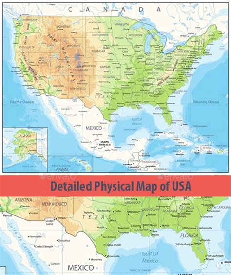 detailed physical map  usa usa map map physical map