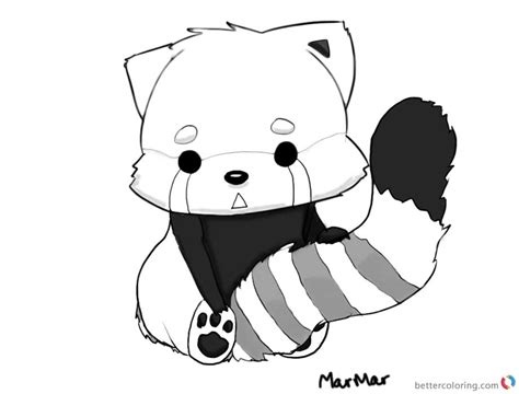 litte red panda coloring pages black  white  printable